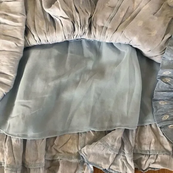 NWT MISA Los Angeles Marion Chambray Blue Tiered Ruffle Mini Skirt - Picture 8 of 10